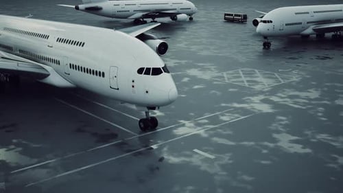 ein Passagierflugzeug auf der Landebahn, aufgenommen vom Aussichtspunkt aus