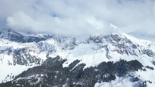 Overview Shot Of Stunning Fronalpstock Glarus Snowy Mountains, Switzerland