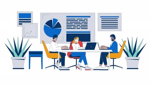 Reunião de negócios em sala de reuniões, animação de desenho animado