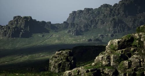 Dramatic Mountain Landscape with Shadows in a Peaceful Natural Setting