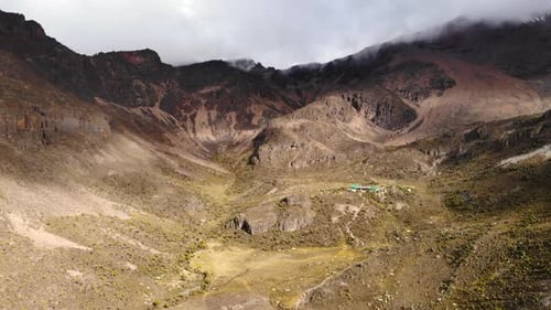 Research Team Studies Mountain Terrain Aerial View Of Highland Volcanic Formations With Research