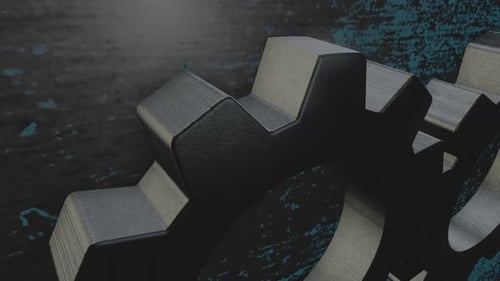 Rotating Metallic Gear on Grungy Background