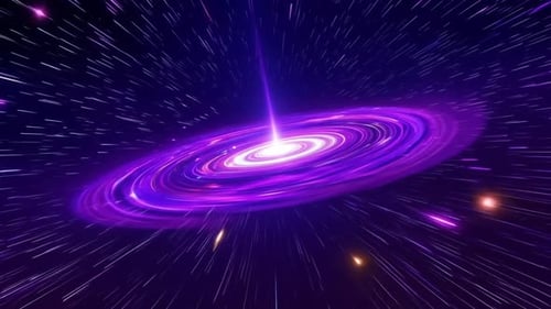 Futuristic Purple Galaxy Core with Light Beam and Star Streaks