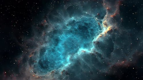 Flying Through a Vibrant Blue Cosmic Nebula with Shimmering Stars