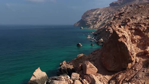 Rocky Coastline with Turquoise Ocean Water Socotra Island