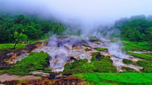 View of lava on the edge of the lake