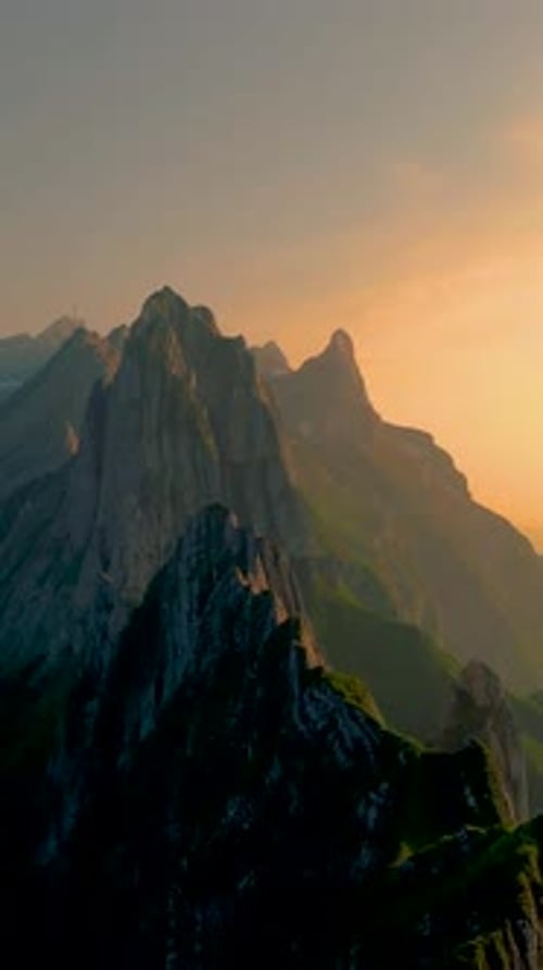Ebenalp to Schafler Mountain Ridge Swiss at Sunset Swiss Alpstein Appenzell Innerrhoden Switzerland