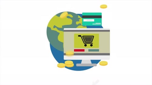 Flat Design E-commerce Animation with Global Shopping and Payments