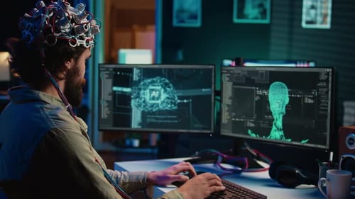 IT Admin Coding and Using EEG Headset to Upload Brain Into Computer