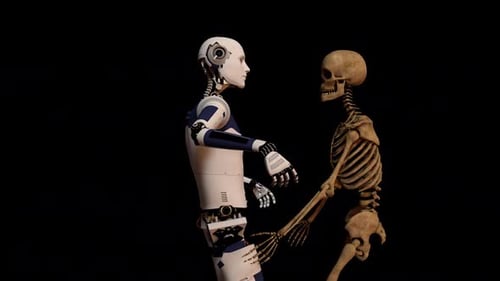 Humanoid Robot and Skeleton Shake Hands and Embrace