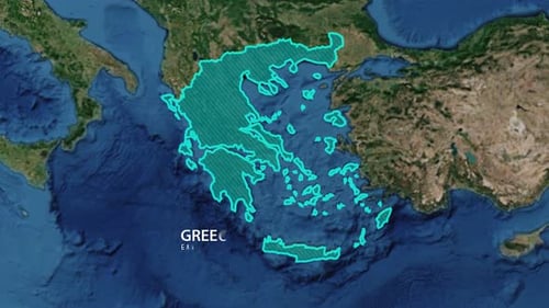 World Map Zoom to Greece Volos City Location Highlight