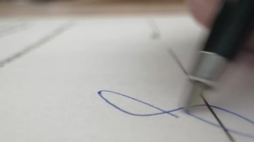 Signature on Contract by Pen in Male Hand. Sign Document on Deal