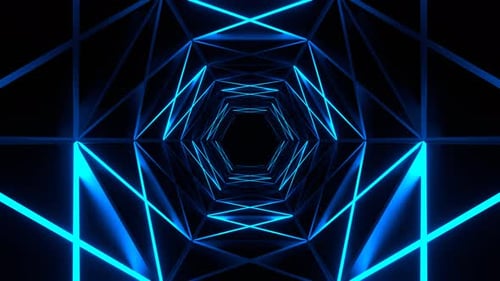 Blue Neon Light Moves Along Hexagon Grate Background Vj Loop In 4K