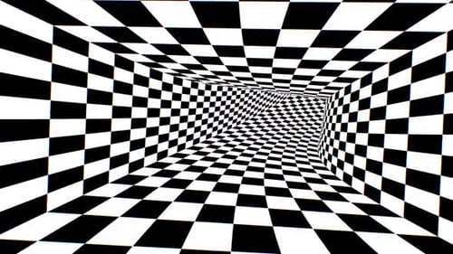 Inside Fast Black White Abstract Checkerboard Optical Illusion Tunnel