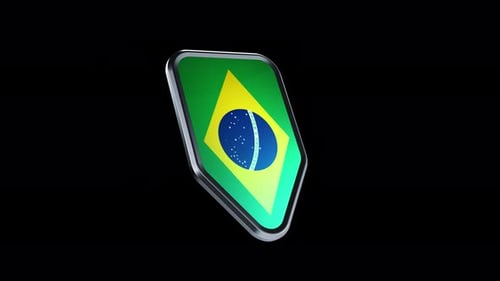Rotating Brazil Flag 3D Metallic Badge Animation