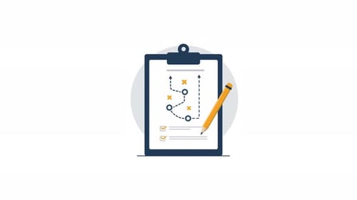 Flat Design Animation of Strategic Business Plan with Checklist
