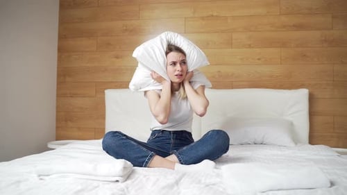 Thin walls at home, flat without sound insulation, repair work at neighbours Irritated Female sit