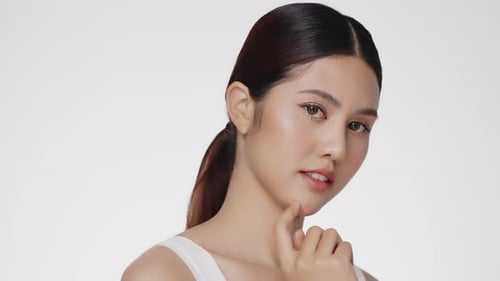 Skin care treatment or cosmetic ads concept. Beautiful female model with perfect fresh skin.