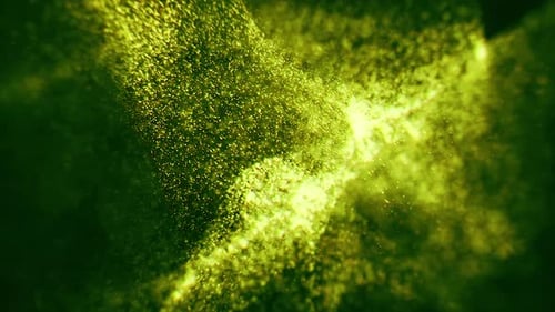 Dark green gradient background with bokeh particles, sparkles and dust.