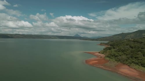 aerial drone lake against a beautiful cloud background, seascapes