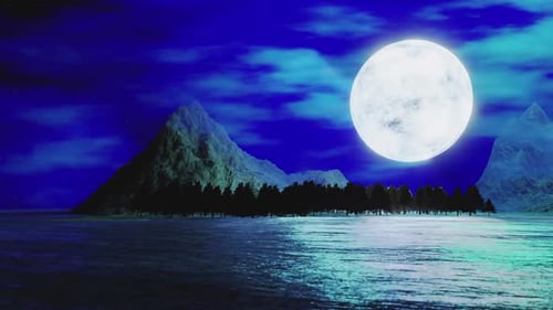 Serene Moonlit Night with Mountains and Reflecting Lake