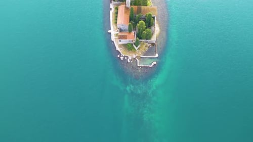 Aerial View of Island of Saint George, Benedictine Monastery from XII Century, Montenegro, Adriatic