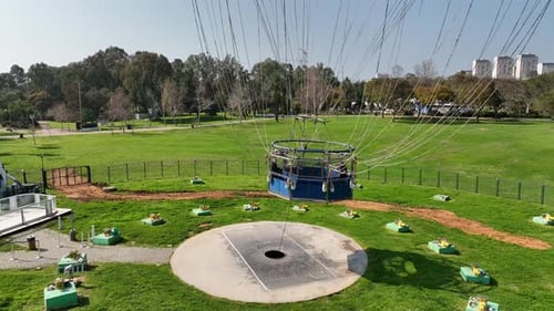 Aerial shot of a hot air balloon over Yarkon Park Tel Aviv, Israel