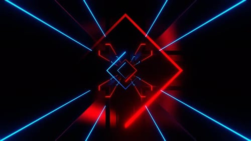 Red And Blue Neon Minimalist Space With Squares Background Vj Loop In 4K