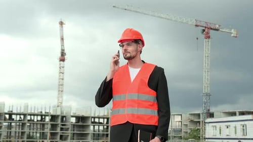 Capataz comprobando el proceso de trabajo en una obra de construcción