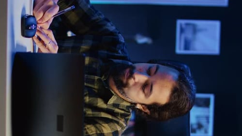 Vertical Video Freelancer Noting Down Ideas on Paper Using Pen While Teleworking