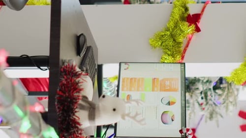 Vertical Video Empty Office with Xmas Decorations