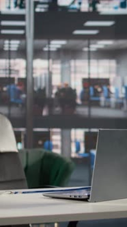 Vertical Video No People in Business Interior with Big Windows and Modern Furniture