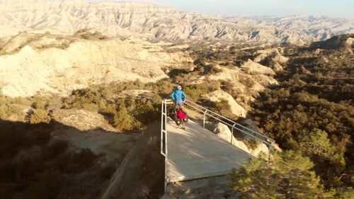 Traveler Stand With Bicycle On Beautiful Viewpoint