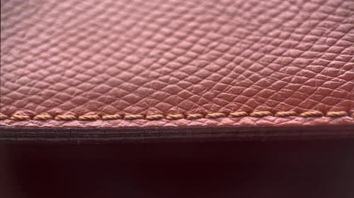 Macro Detail of Stitched Brown Leather Material