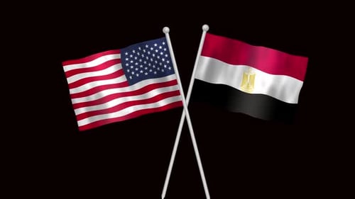 Crossed Waving Flags of United States and Egypt