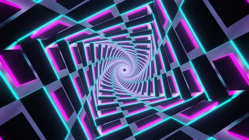 Neonleuchtender spiralförmiger Hintergrund im Schachstil VJ Loop in 4K in Cyan und Rosa