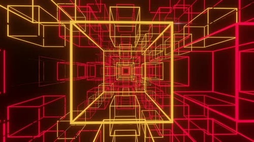 Fondo retro de túnel cúbico de estructura alámbrica de ciencia ficción