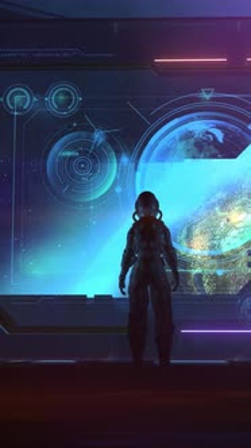 Astronaut of the Future in Earth Orbit 3D Render