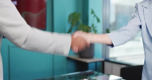 Business Professionals Shake Hands in Modern Office