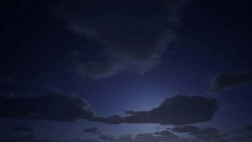 Seamless Loop of Night Sky with Moving Clouds and Twinkling Stars