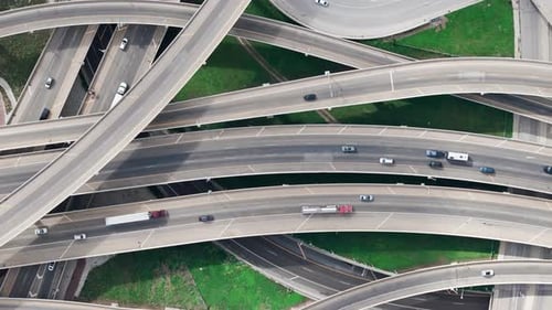 Road Intersection with Traffic on Multiple Flyovers Drone Top Down Wide View