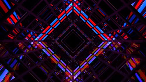 Red And Blue Screen Square Light Tunnel Background Vj Loop In 4K