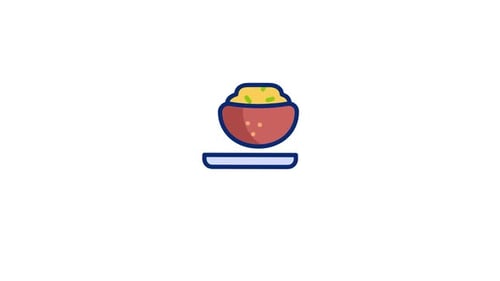 Animated Food Bowl Icon Steaming in Flat Design Style
