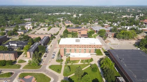 Aerial panoramic view of Eastern Michigan University in Ypsilanti, Michigan, USA