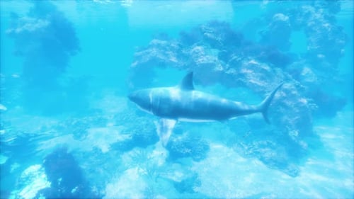 A Shark Swimming in the Ocean Near a Coral Reef