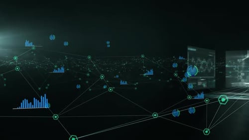 Animation of network of connections and statistics recording over medical data processing on screens