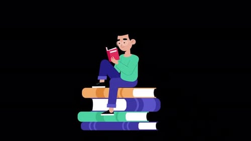 Young Man Reading Book Alpha Channel 4K