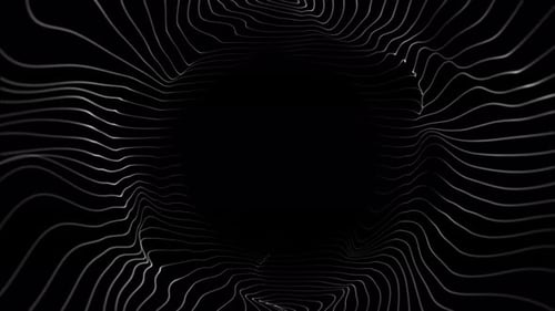 Abstract black and white concentric line tunnel forming a radial optical illusion, representing stre