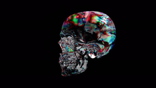 Rotating Chromatic Glitch Glass Skull