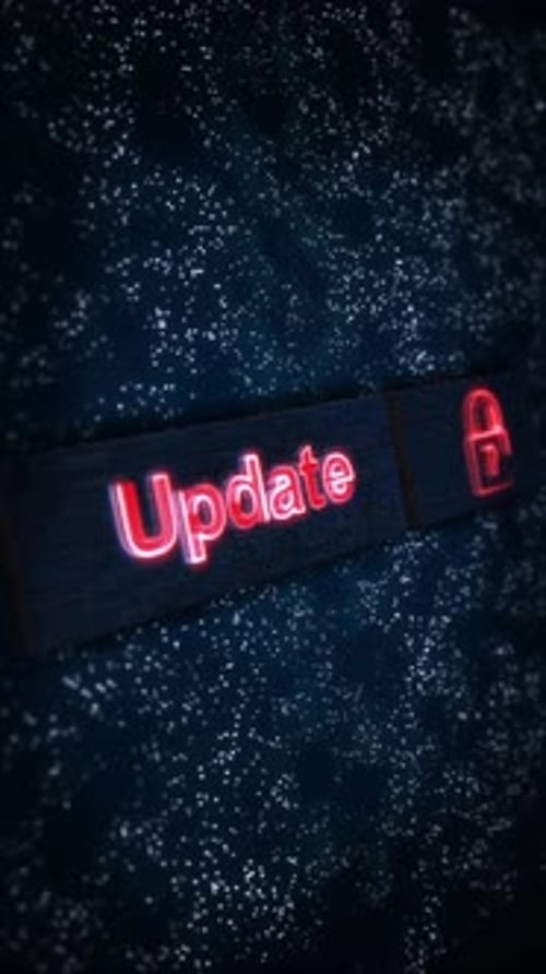 Pulsing Red Neon Update Text with Animated Lock Icon